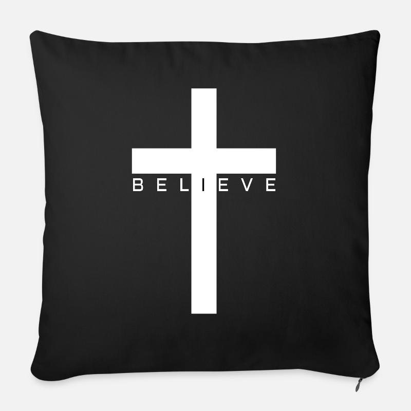 believe, glaube, kreuz, spruch Christlich - Sofakissenbezug 45 x 45 cm - Schwarz