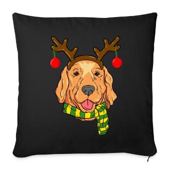 Golden Retriever Noël Renne Cornes Chien Noël - Housse de coussin décorative 45 x 45 cm - noir - Devant