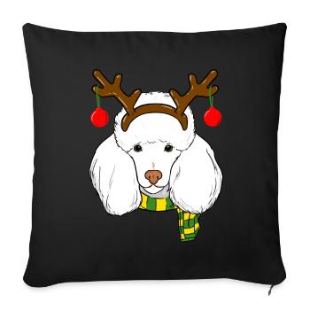 Caniche Noël Renne Cornes Chien Amant Noël - Housse de coussin décorative 45 x 45 cm - noir - Devant