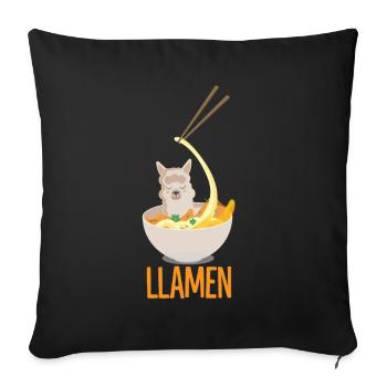 Funny llama and ramen noodles asian cuisine - Sofa pillowcase 17,3'' x 17,3'' (45 x 45 cm) - black - Front