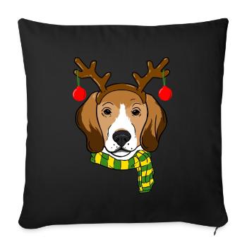 Beagle Noël Renne Cornes Chien Amant Noël - Housse de coussin décorative 45 x 45 cm - noir - Devant