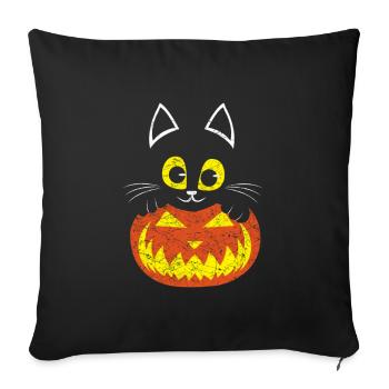 Chat citrouille Cadeau Halloween - Housse de coussin décorative 45 x 45 cm - noir - Devant