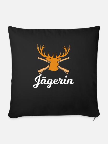 Jägerin Hirschgeweih - Sofakissenbezug 45 x 45 cm - Schwarz