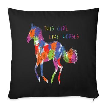 Cette fille aime les chevaux - Housse de coussin décorative 45 x 45 cm - noir - Devant