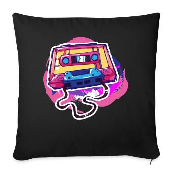 80's 90's Tape Audio Cassette - Sofa pillowcase 17,3'' x 17,3'' (45 x 45 cm) - black - Front