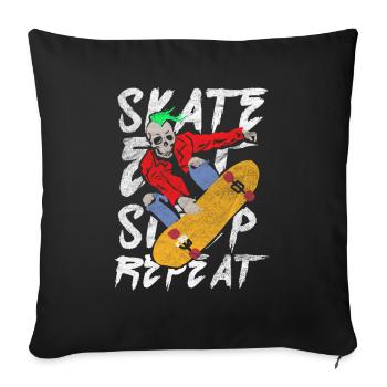 Eat Sleep Repeat Skateboarding Skateboard Skull - Sofa pillowcase 17,3'' x 17,3'' (45 x 45 cm) - black - Front