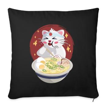 Cat eats noodles - Sofa pillowcase 17,3'' x 17,3'' (45 x 45 cm) - black - Front