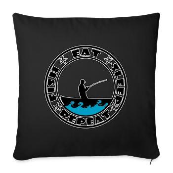 Pêche - Manger dormir poisson répéter - Housse de coussin décorative 45 x 45 cm - noir - Devant