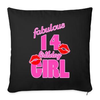 fabulous 14 birthday girl 14th birthday pink Kiss - Sofa pillowcase 17,3'' x 17,3'' (45 x 45 cm) - black - Front