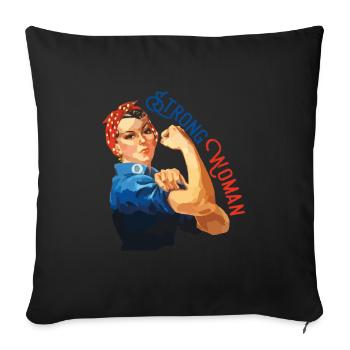 Femme forte - Housse de coussin décorative 45 x 45 cm - noir - Devant