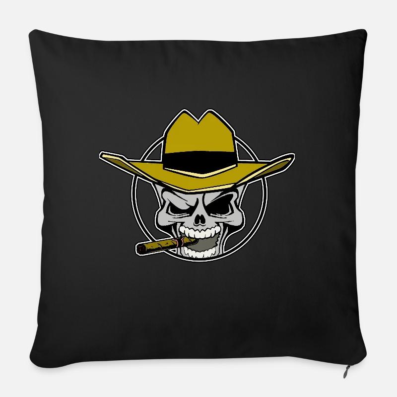 Totenkopf - Cowboy - Sofakissenbezug 45 x 45 cm - Schwarz