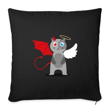 Cat Cat Angel Devil Evil Good Cute Meow - Sofa pillowcase 17,3'' x 17,3'' (45 x 45 cm) - black - Front