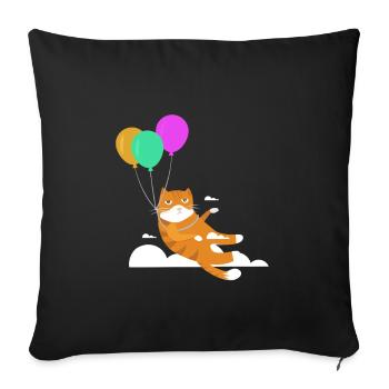 Funny Cat Cat Meow Flies With Balloon - Sofa pillowcase 17,3'' x 17,3'' (45 x 45 cm) - black - Front