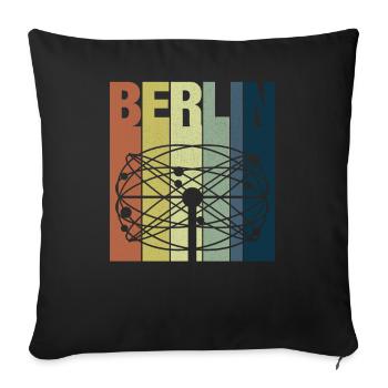 Berlin Shirt Retro Berlin Weltzeituhr T-Shirt - Sofakissenbezug 45 x 45 cm - Schwarz - Vorne