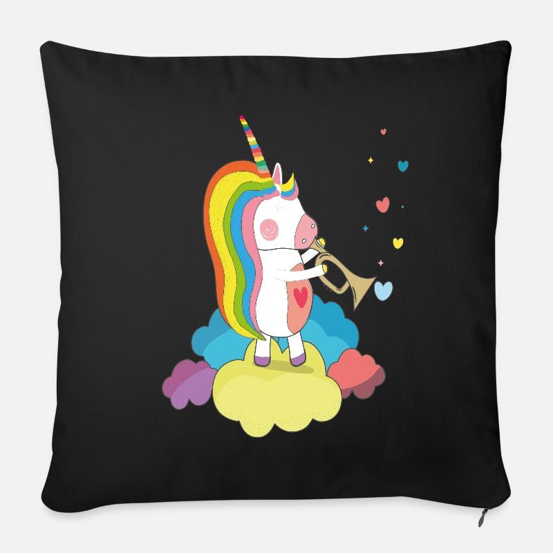 Einhorn Trompete Musik - Sofakissenbezug 45 x 45 cm - Schwarz