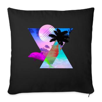 Vaporwave Dolphin 80's hypnotic Sunset scene - Sofa pillowcase 17,3'' x 17,3'' (45 x 45 cm) - black - Front