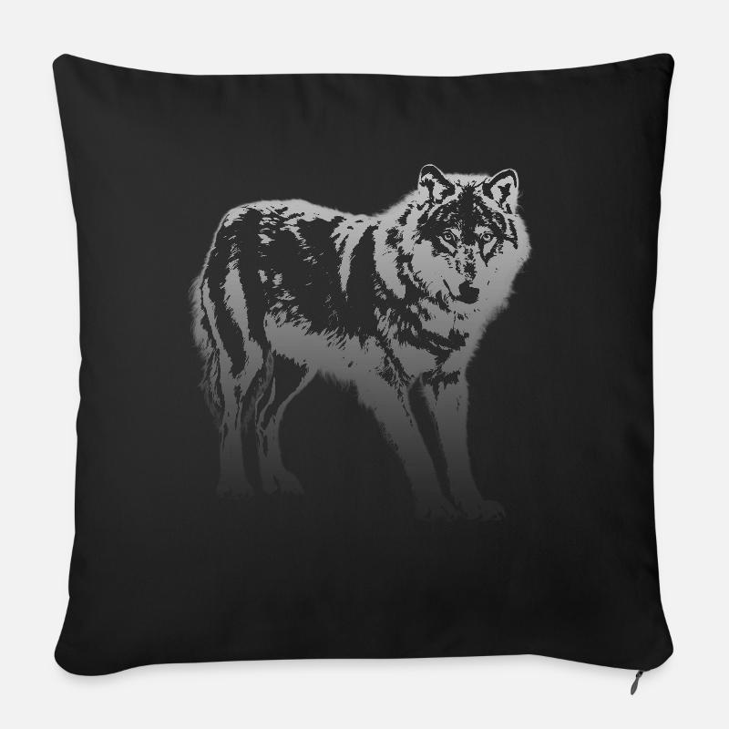 Wolf in Silber - Sofakissenbezug 45 x 45 cm - Schwarz