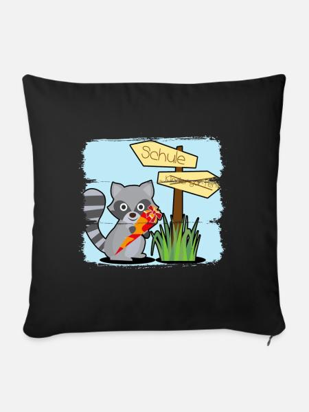 Einschulung Schule Waschbär Zuckertüte - Sofakissenbezug 45 x 45 cm - Schwarz