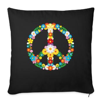 Peace Zeichen Blumen 60s Frieden - Sofakissenbezug 45 x 45 cm - Schwarz - Vorne
