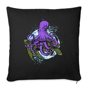 Octopus und die Schildkröte - Sofakissenbezug 45 x 45 cm - Schwarz - Vorne
