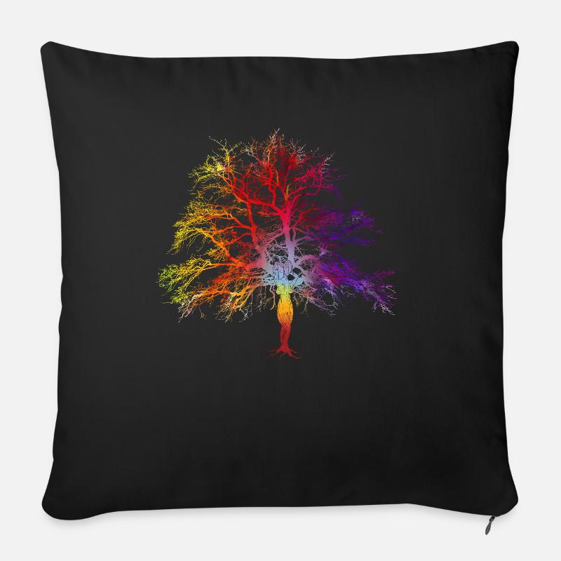 Fantasy Baum Frau Farbverlauf Chakra Wald Frieden - Sofakissenbezug 45 x 45 cm - Schwarz