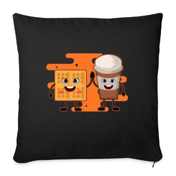Waffel Kaffee Lecker Essen Trinken Süß - Sofakissenbezug 45 x 45 cm - Schwarz - Vorne