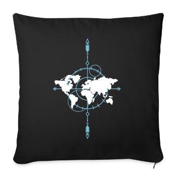 Great world map with compass gift for travelers - Sofa pillowcase 17,3'' x 17,3'' (45 x 45 cm) - black - Front