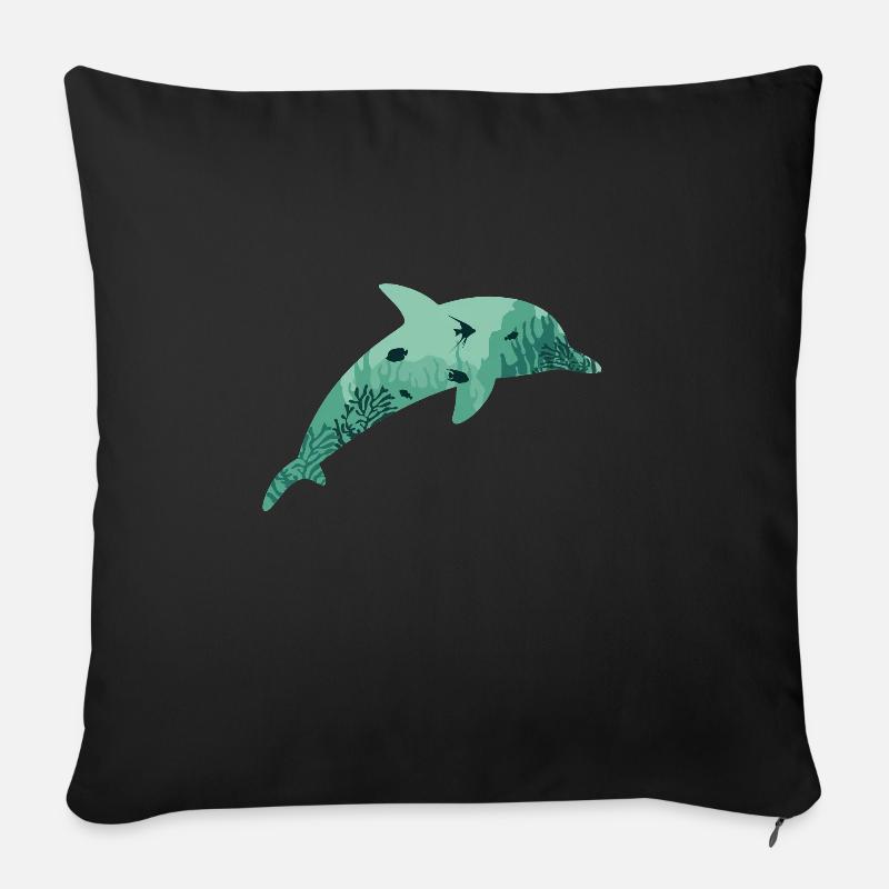 Dauphin dauphin - Housse de coussin décorative 45 x 45 cm - noir
