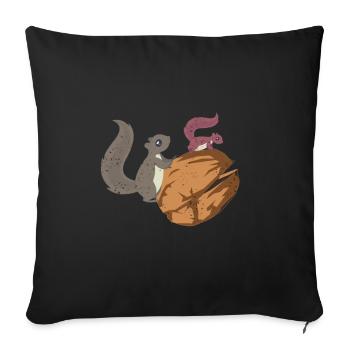 Écureuil et noix Noisette Noix d’arbre gland - Housse de coussin décorative 45 x 45 cm - noir - Devant