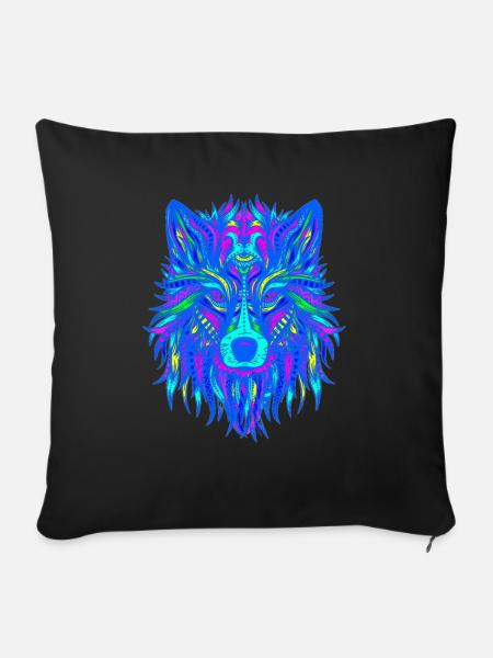 Wolf Mandala EDM - Sofakissenbezug 45 x 45 cm - Schwarz