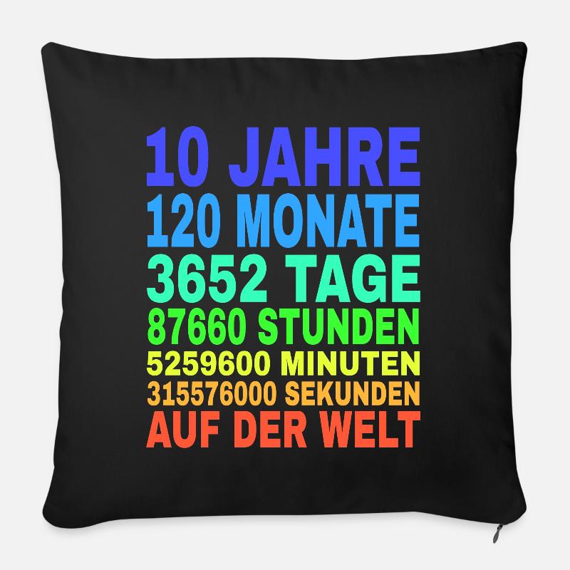 10 ans cadeau d'anniversaire fille garçon - Housse de coussin décorative 45 x 45 cm - noir