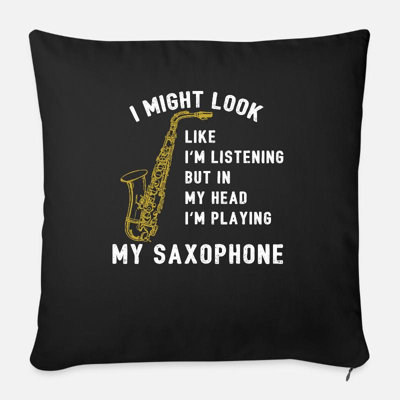 Jouer de mon saxophone Sax Saxophone Saxophone - Housse de coussin décorative 45 x 45 cm - noir