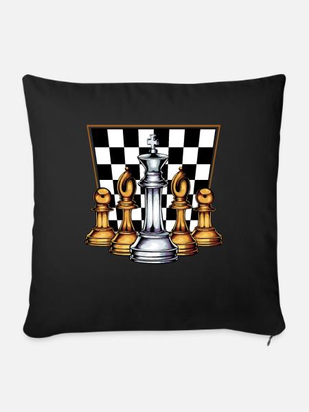 König Dame Läufer Turm Springer Bauer Schachbrett - Sofakissenbezug 45 x 45 cm - Schwarz
