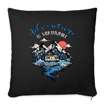 Abenteuer Wohnmobil Camping Reise Van Camper - Housse de coussin décorative 45 x 45 cm - noir - Devant