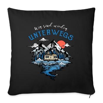 Unterwegs Camping Wohnmobil Reise Camper Geschenk - Sofakissenbezug 45 x 45 cm - Schwarz - Vorne