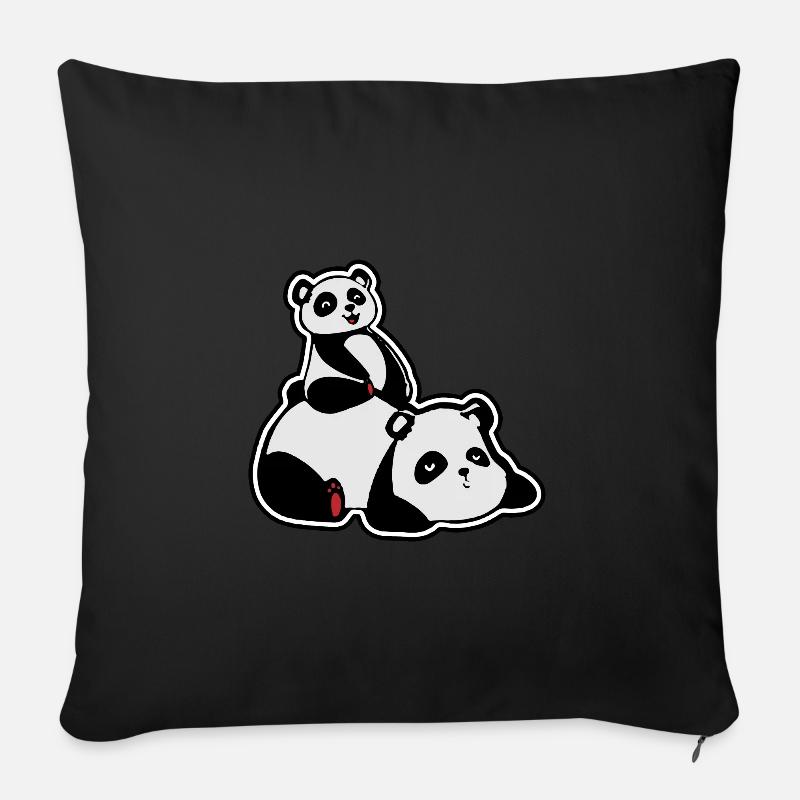Panda mit Kind - Sofakissenbezug 45 x 45 cm - Schwarz
