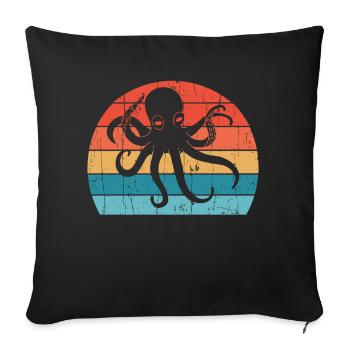 Pieuvre rétro - pieuvre au coucher du soleil - Housse de coussin décorative 45 x 45 cm - noir - Devant
