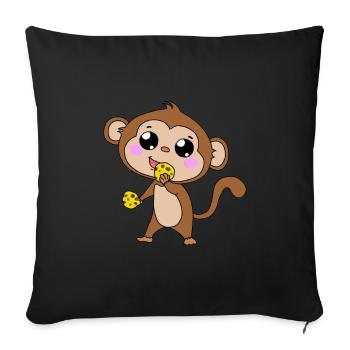 Monkey Monkeys with Cookie Animals Children Baby XMAS - Sofa pillowcase 17,3'' x 17,3'' (45 x 45 cm) - black - Front