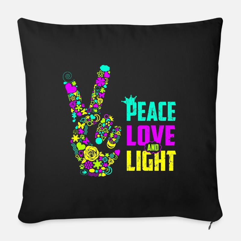 Peace Love Light Handzeichen Friedenssymbol Neon - Sofakissenbezug 45 x 45 cm - Schwarz