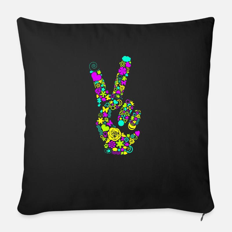 Peace Handzeichen Frieden Friedenssymbol Neon - Sofakissenbezug 45 x 45 cm - Schwarz
