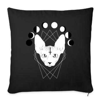 Chat Sphinx en Métal Noir | tourné croix Satan - Housse de coussin décorative 45 x 45 cm - noir - Devant