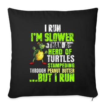 Course de jogging tortue en disant cadeau - Housse de coussin décorative 45 x 45 cm - noir - Devant