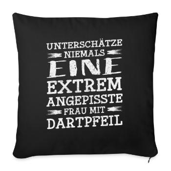 Darts Darten Dart Dartboard · Frau mit Dartpfeil - Sofakissenbezug 45 x 45 cm - Schwarz - Vorne