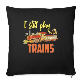 Lustige Eisenbahn Sprüche Modellzug Lok Dampflok - Sofakissenbezug 45 x 45 cm - Schwarz - Vorne