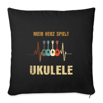 Ukulele Herzschlag Musik Herz Geschenk - Sofakissenbezug 45 x 45 cm - Schwarz - Vorne