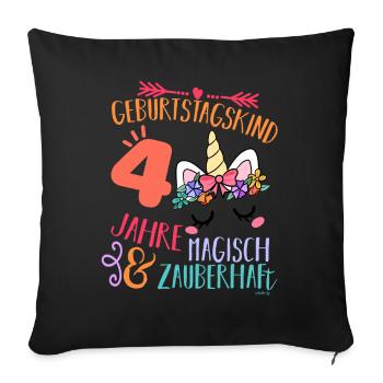Birthday 4 years Unicorn Four - Sofa pillowcase 17,3'' x 17,3'' (45 x 45 cm) - black - Front