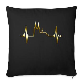 Köln Herzschlag Skyline Kölner Dom Herz Gold Kölle - Sofakissenbezug 45 x 45 cm - Schwarz - Vorne