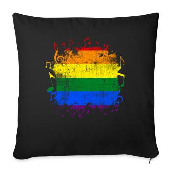 Drapeau arc-en-ciel Gay Pride LGBT Musique - Housse de coussin décorative 45 x 45 cm - noir - Devant