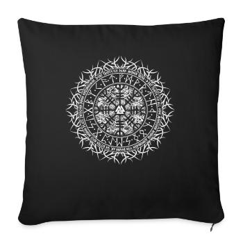 Vikings Vegvisir avec la prière de Viking blanc - Housse de coussin décorative 45 x 45 cm - noir - Devant
