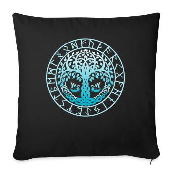 Yggdrasil Tree of Life in the Rune Circle - Sofa pillowcase 17,3'' x 17,3'' (45 x 45 cm) - black - Front